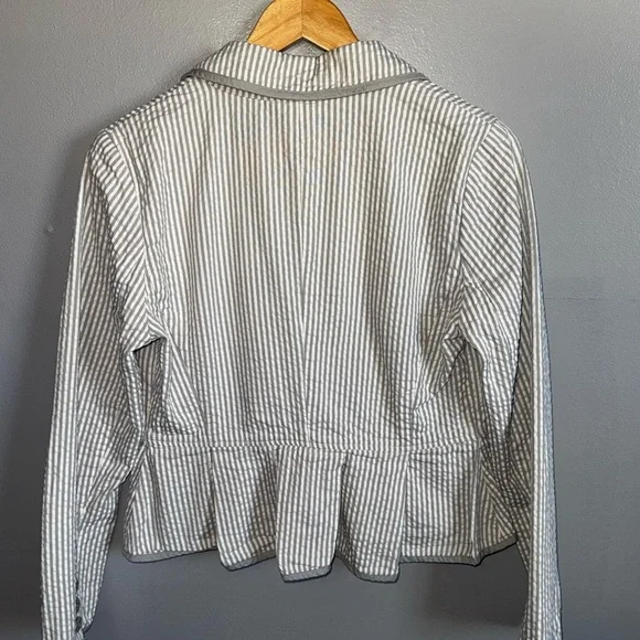 Sandro Paris Women's Jacket 100% Cotton Grey And White Seersucker Size M GUC - Picture 4 of 9